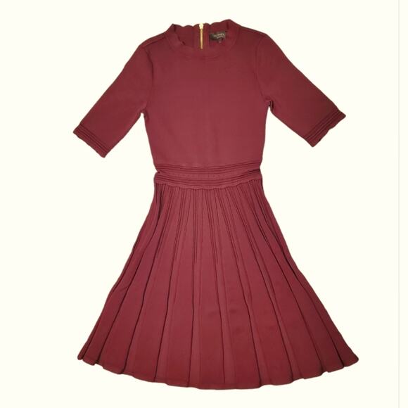 Ted Baker London Dorlean Scallop Trim Skater Dress In Burgundy Sz  4 US supposed - Picture 1 of 11